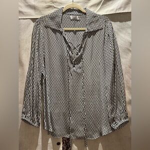 Frame Black and White Patterned Silk Top, Size L